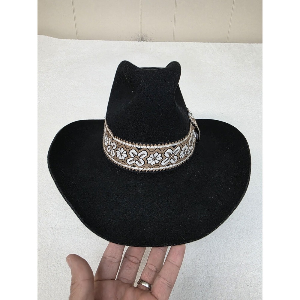 Bailey Hat Cowboy Fitted Mens 6 7/8 Black Wool Felt Wide Brim Floral Band